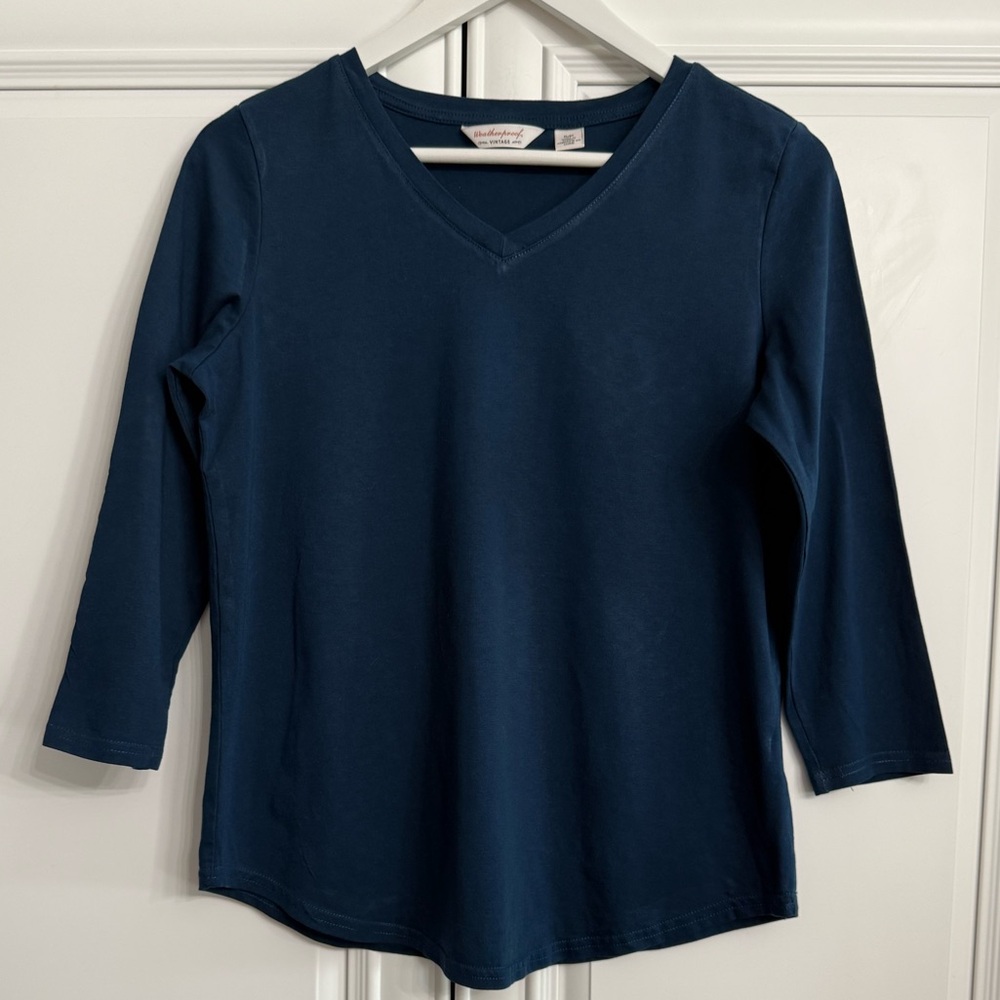 Weatherproof Vintage Women’s Size Small Navy V-Neck 3/4 Sleeve T-Shirt Top